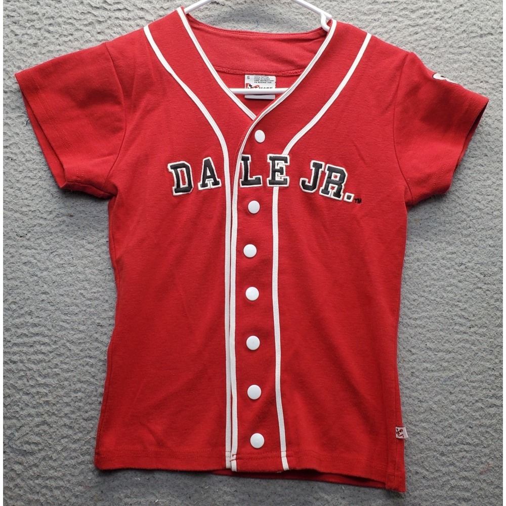 Chase Authentics T-Shirt Youth Small Red Cotton NASCAR Racing Dale Jr Snap Front